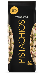 Black package of lightly salted Wonderful Pistachios