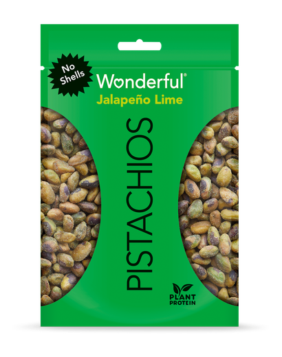 Green package of no shell Jalapeño Lime Wonderful Pistachios