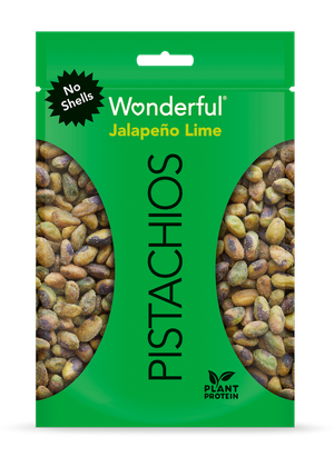 Green package of no shell Jalapeño Lime Wonderful Pistachios