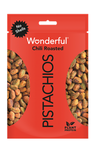 Red package of no shell chili roasted Wonderful Pistachios