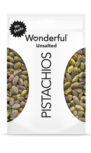 White package of Unsalted Wonderful Pistachios No Shells