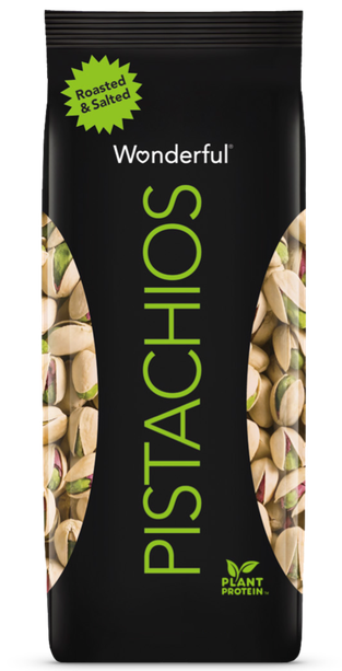 Black package of roasted and salted flavored Wonderful Pistachios